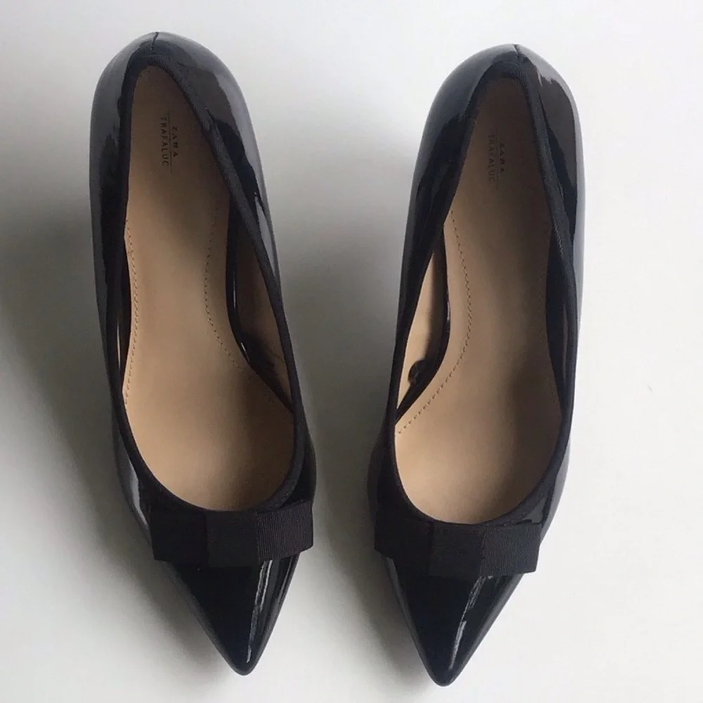 Zara black pointy bow patent heels